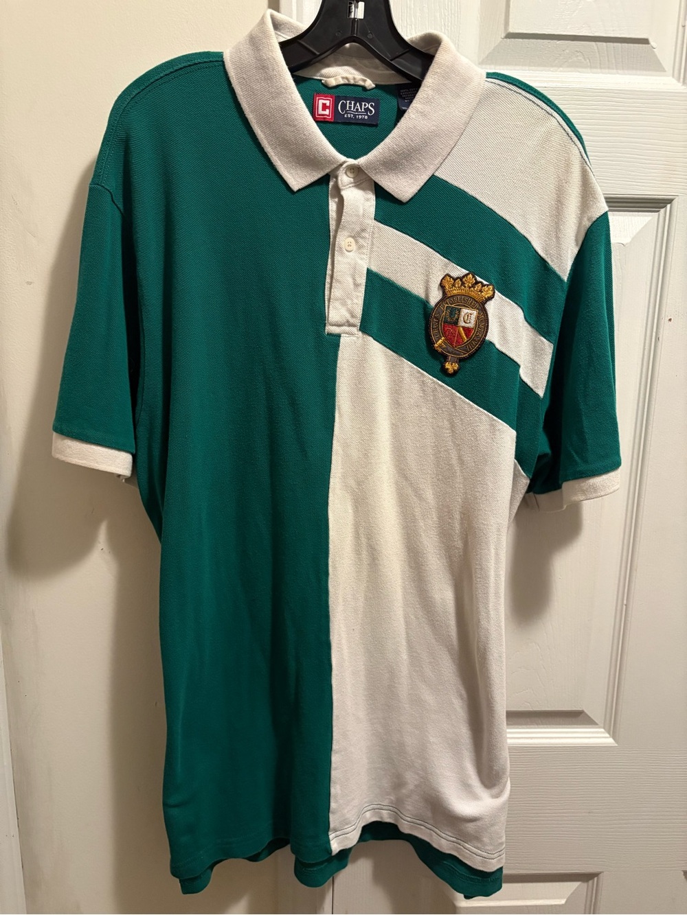 CHAPS Vintage Special Edition Patch logo Men's Rare MXX Green & White Polo Shirt